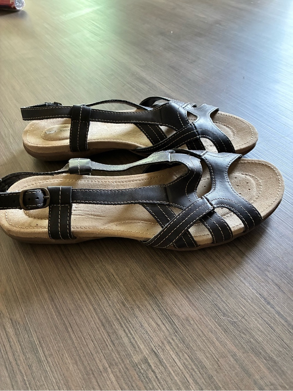 Lands' End Ankle Strap Open Toe Sandals Black Size 10